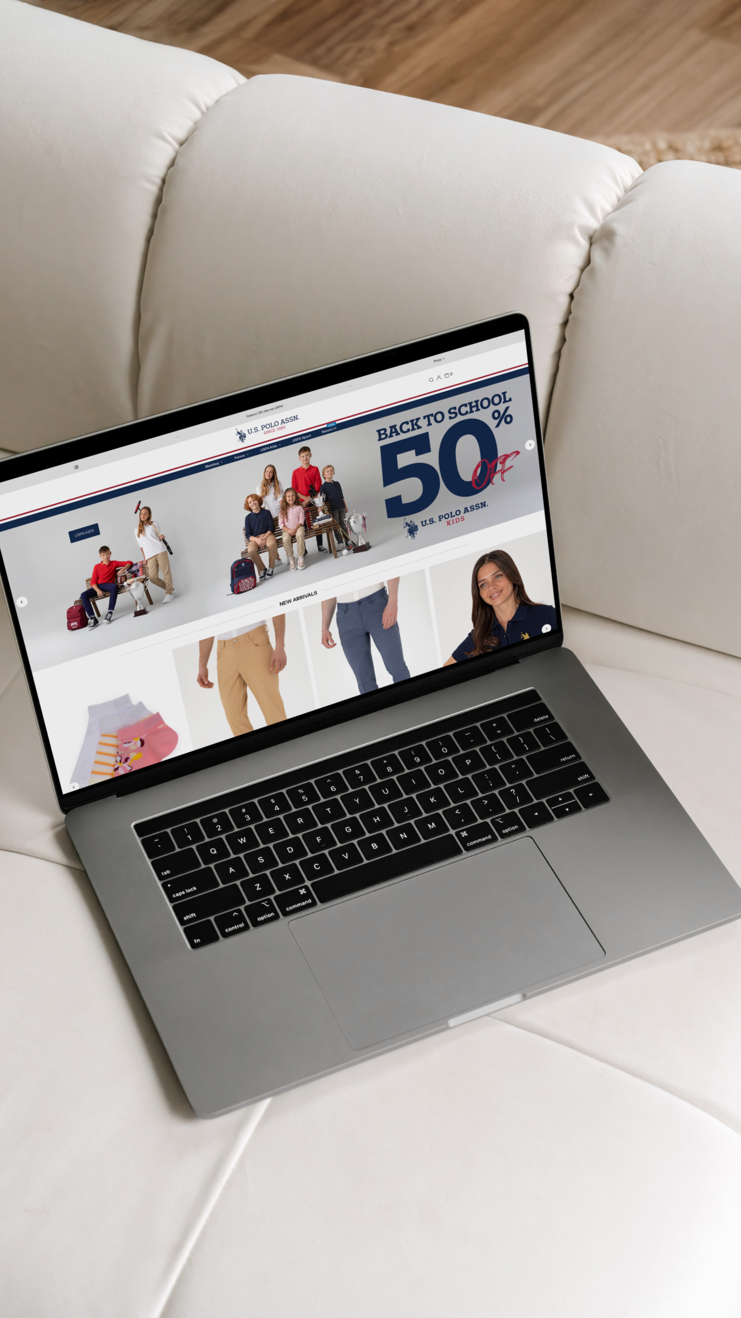 U.S. Polo Assn. – custom-coded Shopify store shown on a MacBook, by Dweb Studio