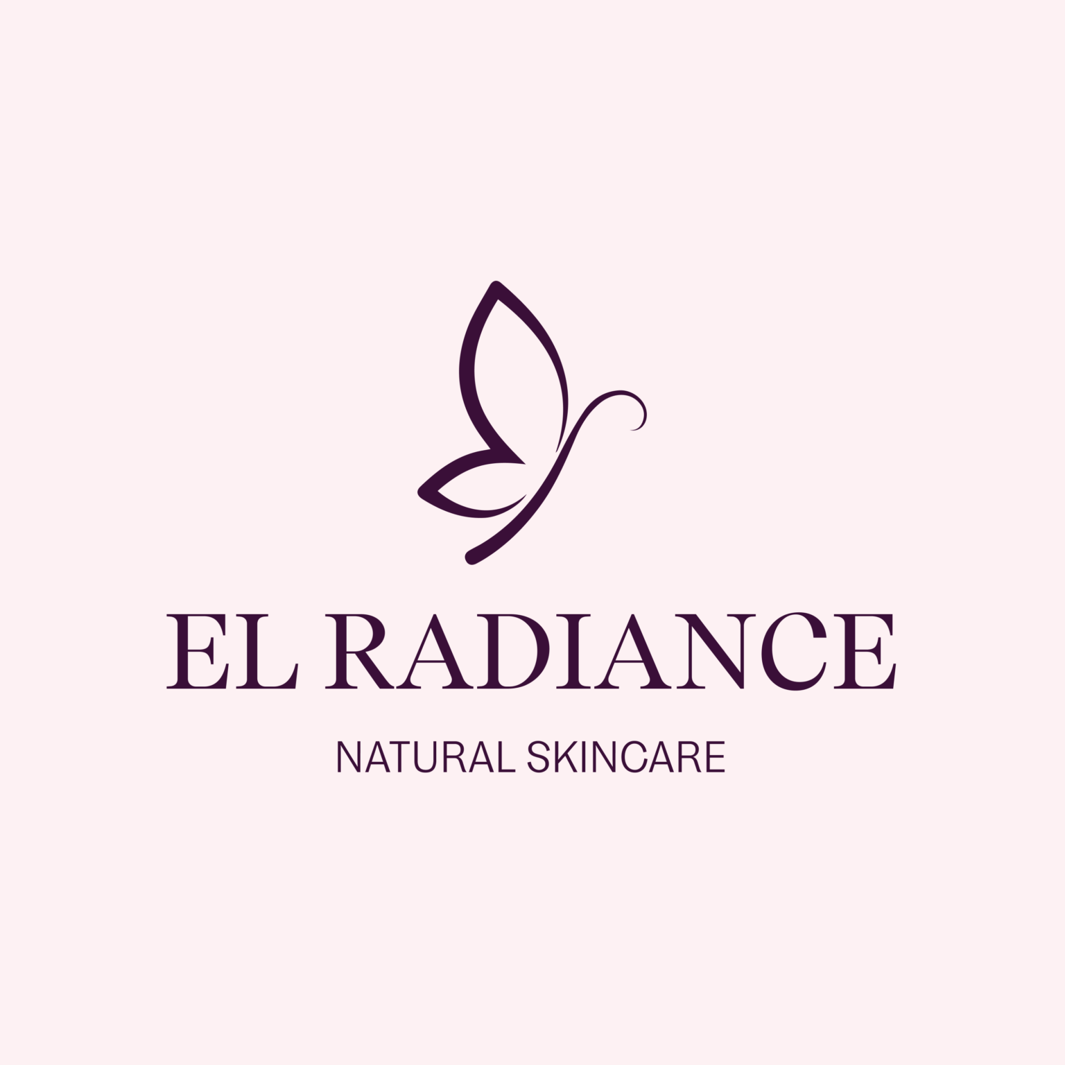 El Radiance logo design – primary plum logotype with butterfly mark on blush background