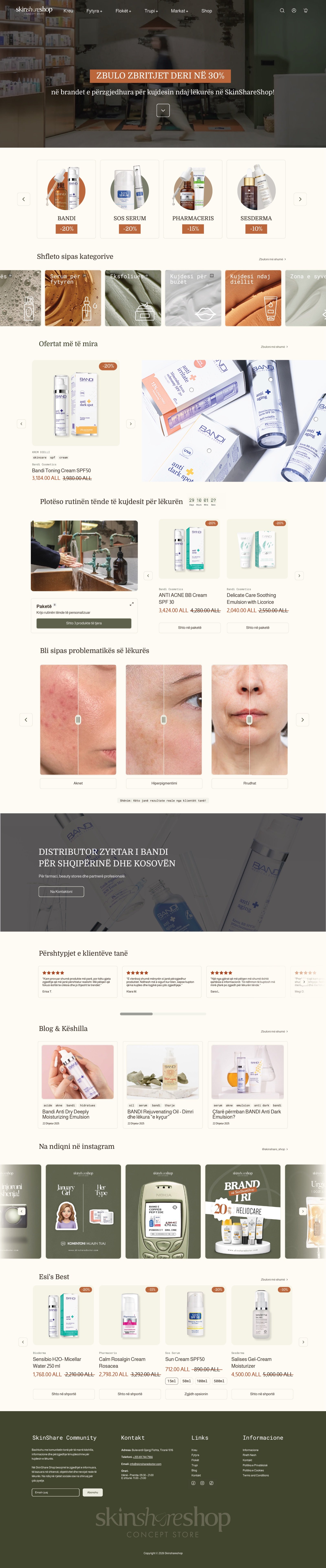 SkinShare Shop – full homepage design of the Shopify store